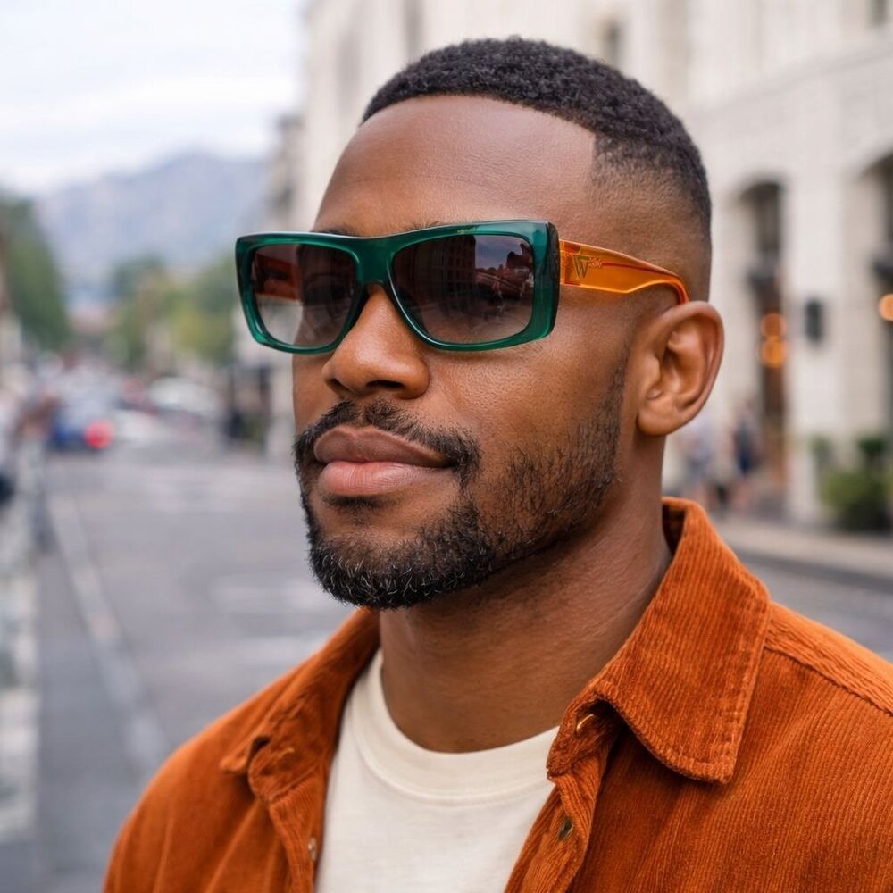 Westbrook Oversized Rectangular Sunglasses Santa Monica Palms Green Orange Retro